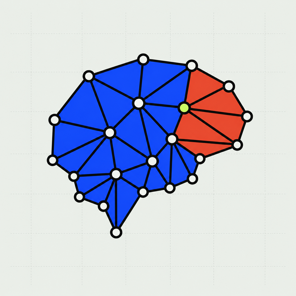 An abstract neural network divided between observed structure and an uncertain prediction region